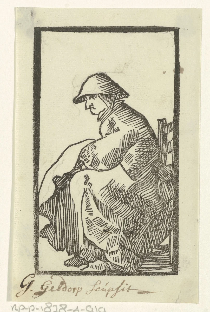 Zittende boerenvrouw by Simon van de Passe, print, 1605-1647
