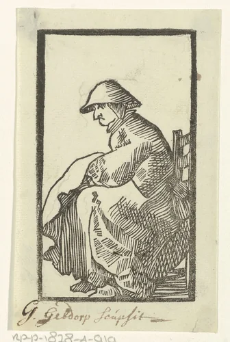Zittende boerenvrouw by Simon van de Passe, print, 1605-1647