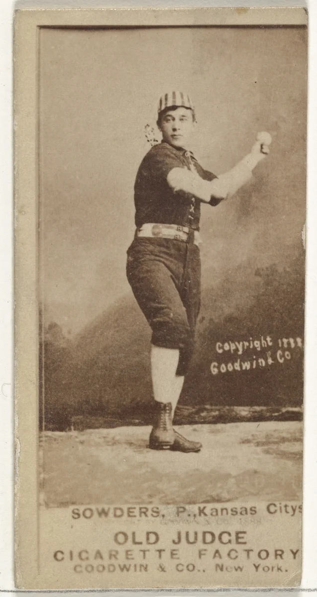 John Sowders, Pitcher, Kansas City Cowboys, from the Old Judge series (N172) for Old Judge Cigarettes by Goodwin & Company, photograph, 1888