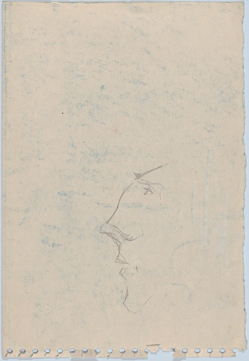 Caricature of a man's head, seen in profile, in "Album of Woodcuts Collected by Arthur Heseltine" by anonymous, drawing, 1868-1878