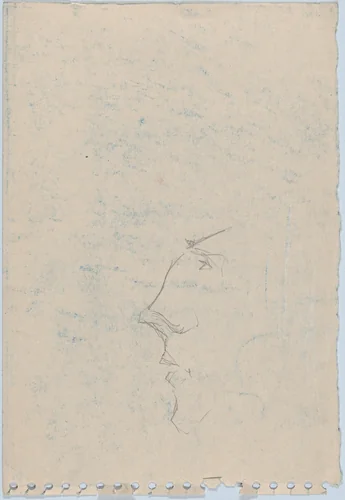 Caricature of a man's head, seen in profile, in "Album of Woodcuts Collected by Arthur Heseltine" by anonymous, drawing, 1868-1878