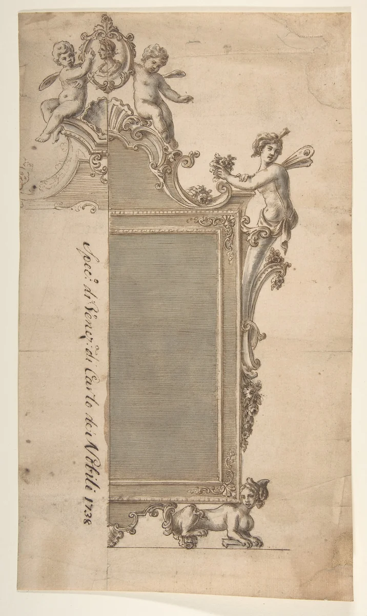 Design for Mirror Frame by Giovanni Battista Natali, drawing, 1720-1740
