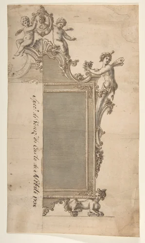 Design for Mirror Frame by Giovanni Battista Natali, drawing, 1720-1740