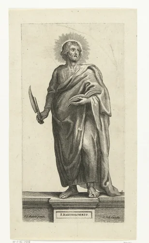 Heilige Bartolomeüs met mes by anonymous, print, 1596-1726