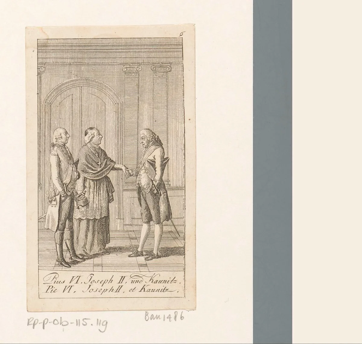 Ontmoeting tussen Jozef II en paus Pius VI by Daniel Nikolaus Chodowiecki, print, 1790