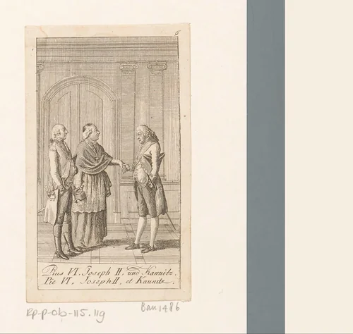 Ontmoeting tussen Jozef II en paus Pius VI by Daniel Nikolaus Chodowiecki, print, 1790