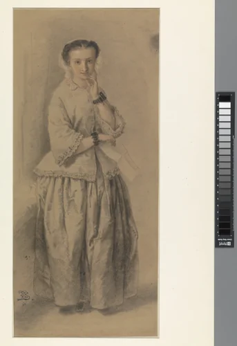 Portret van Jeanne Dielman, staande, ten voeten uit by Eugène François de Block, drawing, 1856