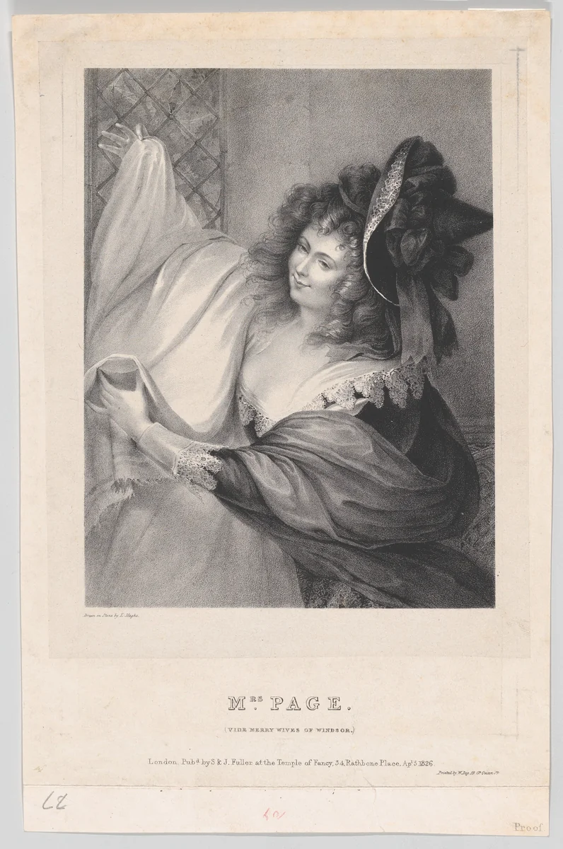 Mrs. Page (Merry Wives of Windsor) by Louis Haghe, print, 1826