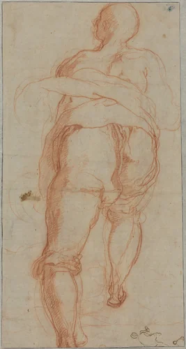 A Man Seen from Behind [verso] by Taddeo Zuccaro, drawing, 1555