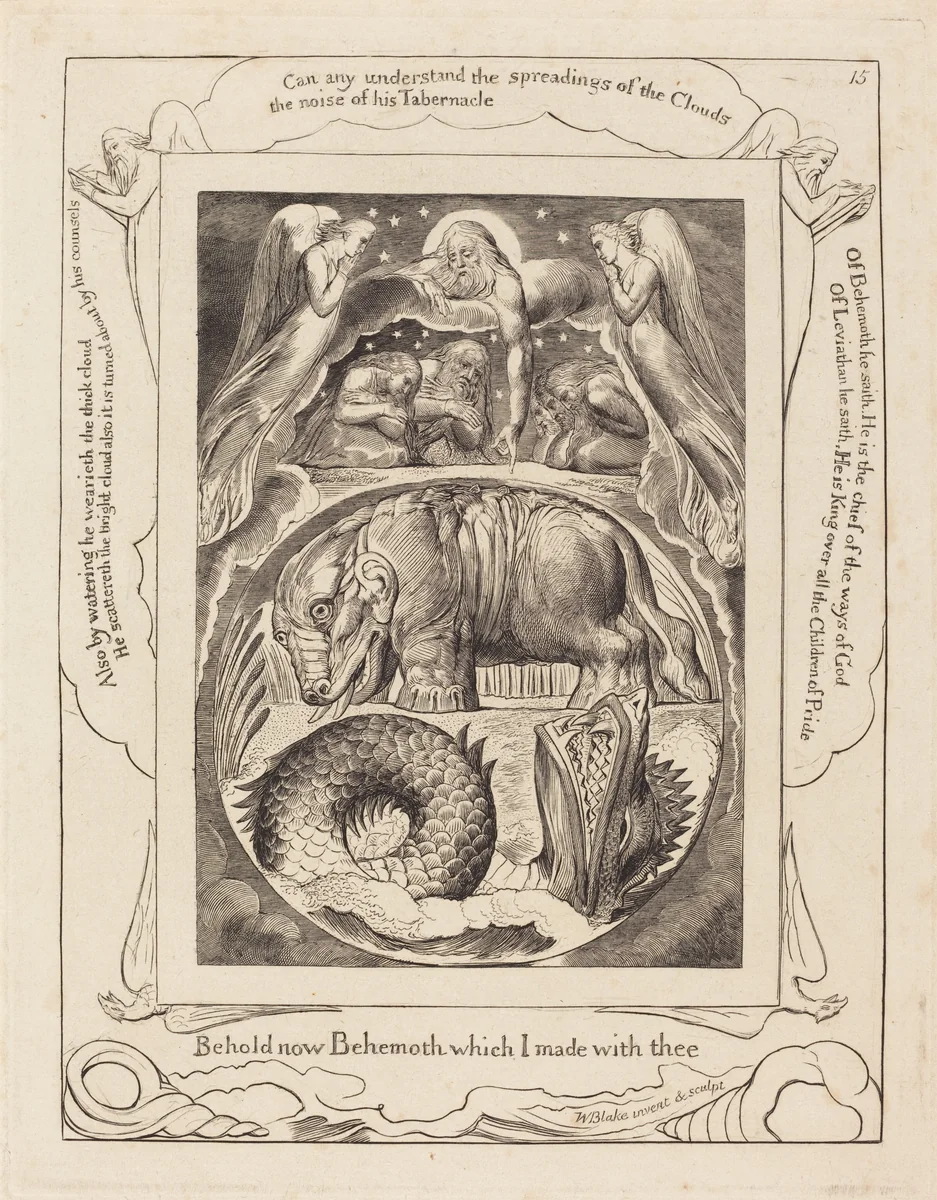 Behemoth and Leviathan by William Blake, print, 1825