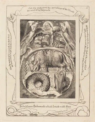 Behemoth and Leviathan by William Blake, print, 1825