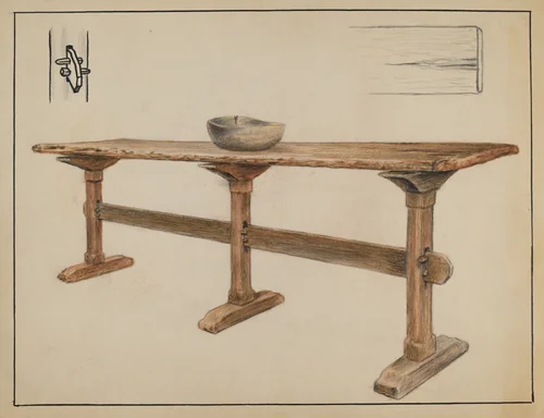 Trestle Table by Fletcher Hanks, index of american design, 1936