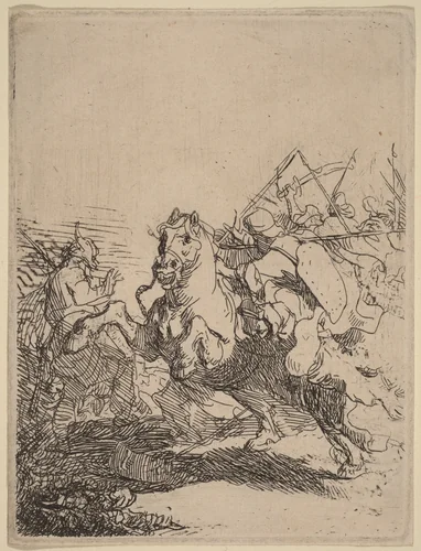 A Cavalry Fight by Rembrandt van Rijn, print, 1632