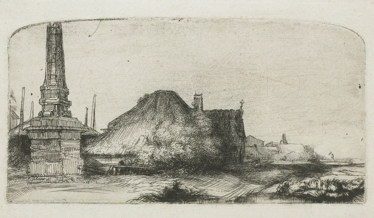 Boerenhuis en banpaal aan de Spaarndammerdijk by Rembrandt van Rijn, print, 1650