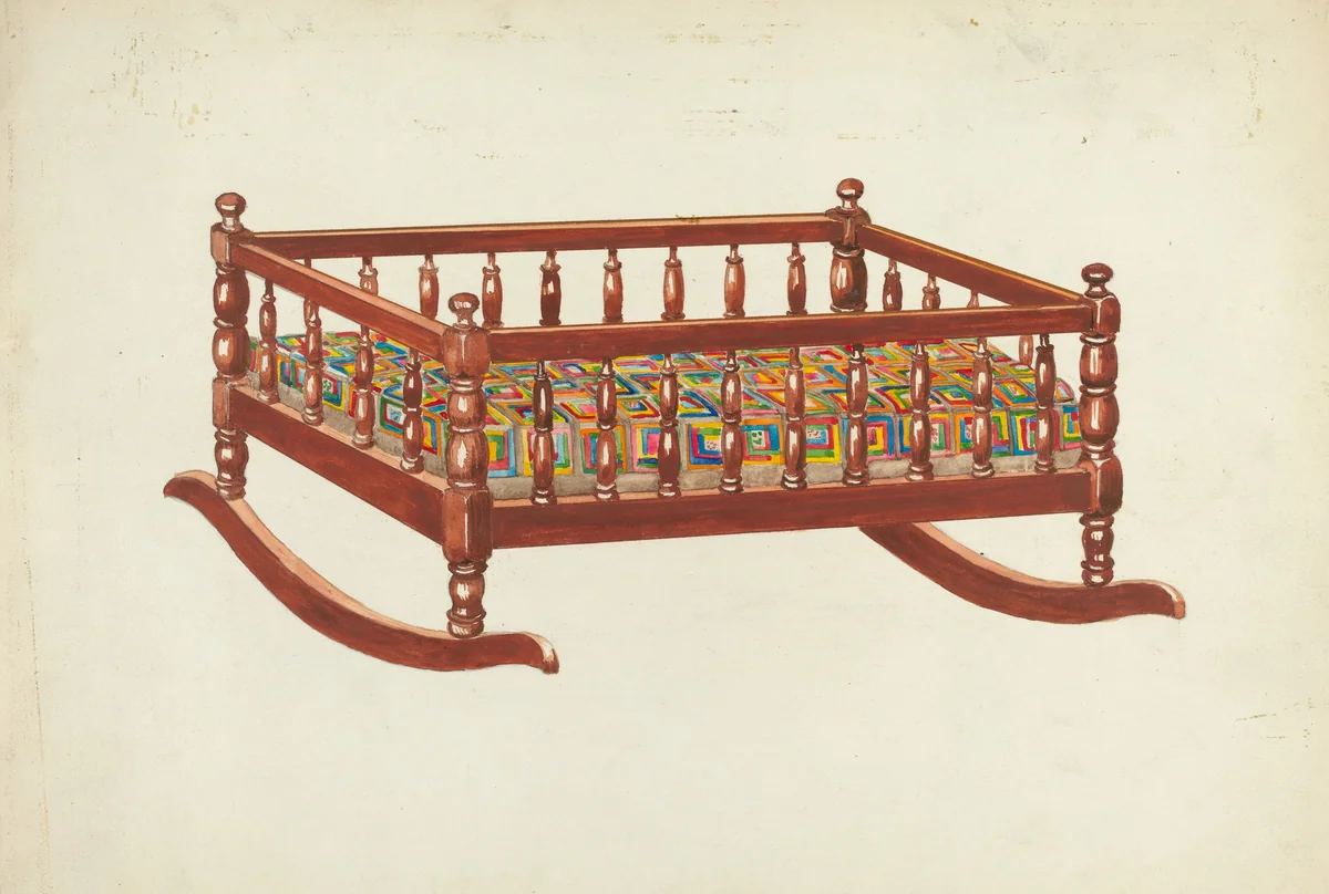 Doll's Cradle and Quilt by Margaret Linsley, index of american design, 1953