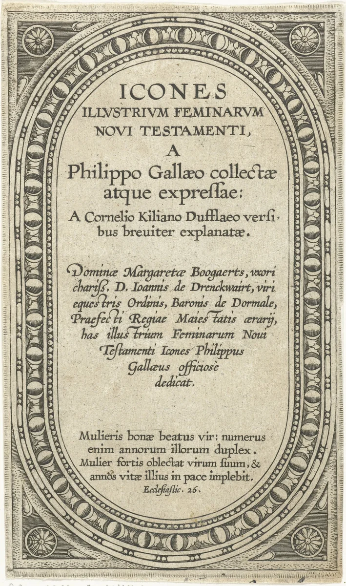 Titelprent van een serie over beroemde vrouwen uit het Nieuwe Testament by anonymous, print, 1595-1599