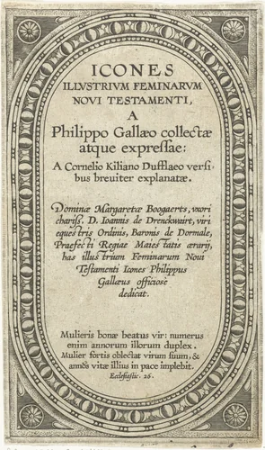Titelprent van een serie over beroemde vrouwen uit het Nieuwe Testament by anonymous, print, 1595-1599