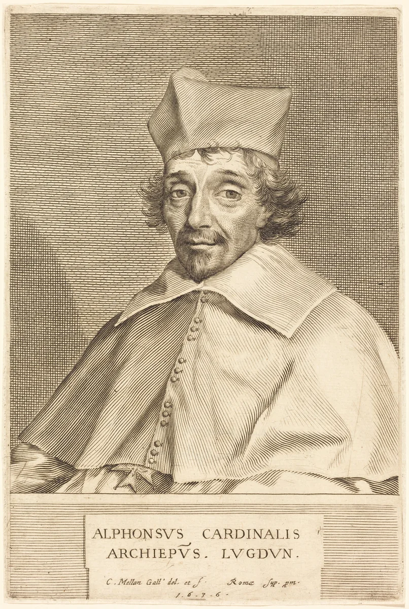 Alphonse du Plessis Richelieu, Cardinal of Lyon by Claude Mellan, print, 1636