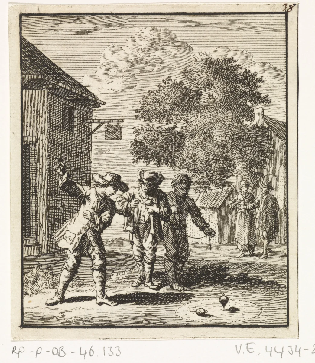 Kinderen spelend met tollen by Zacharias Chatelain, print, 1712