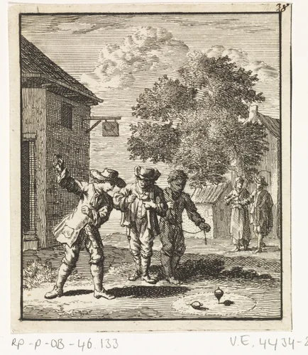 Kinderen spelend met tollen by Zacharias Chatelain, print, 1712