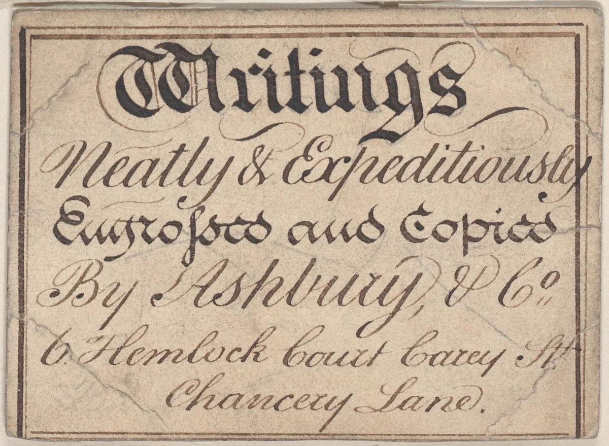 Trade Card for Ashbury & Co., Printer by anonymous, print, 1800-1900