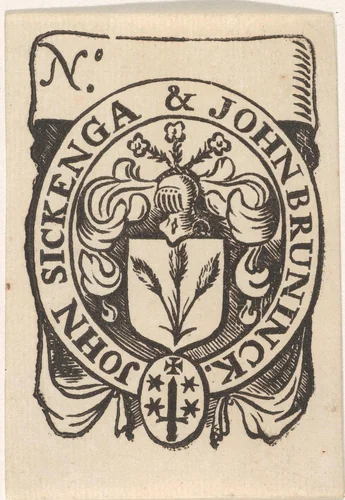 Handelsetiket van John Sickenga & John Bruninck by Isaac Vincentsz. van der Vinne, print, 1681-1740