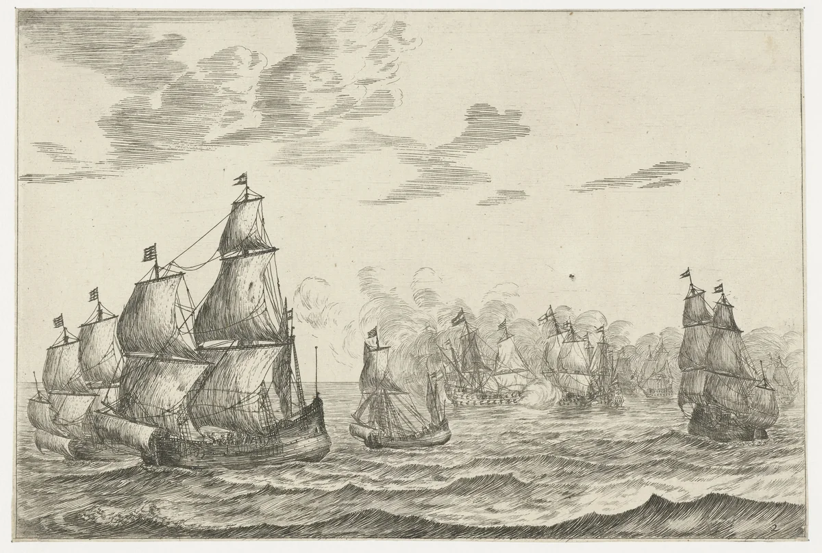 Zeeslag by Reinier Nooms, print, 1652-1670