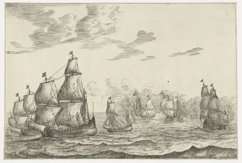 Zeeslag by Reinier Nooms, print, 1652-1670