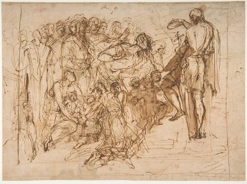 Saint John the Baptist Baptizing the Multitude by Pellegrino Tibaldi, drawing, 1554-1556