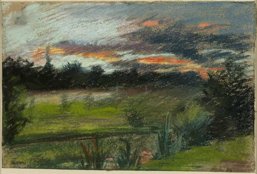 Blue and Orange Sky by Paul Huet, drawing, 1838-1840