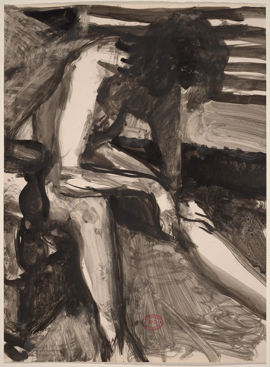 Untitled [seated female nude leaning forward with bowed head] by Richard Diebenkorn, drawing, 1955-1967