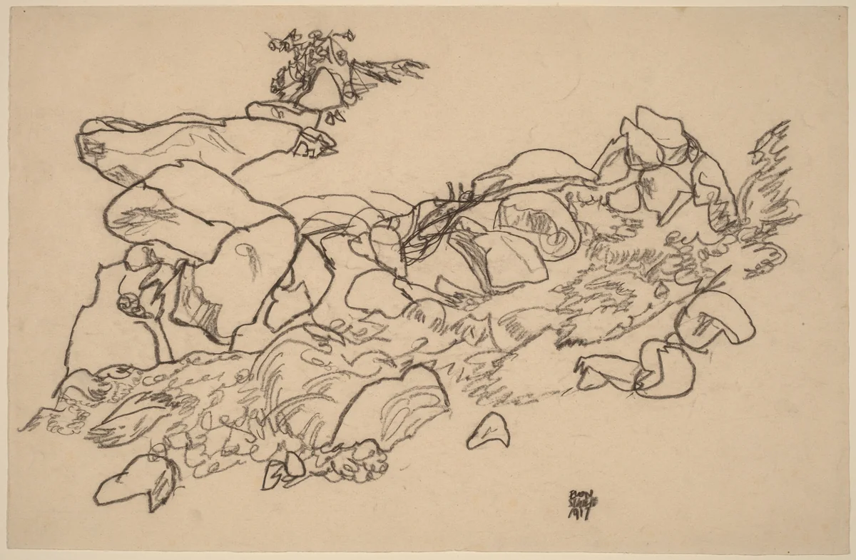 Mountain Stream by Egon Schiele, drawing, 1917