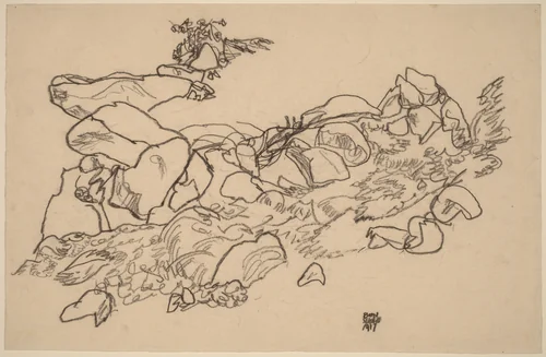 Mountain Stream by Egon Schiele, drawing, 1917