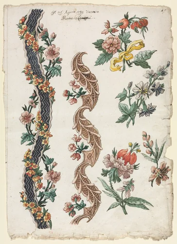 Floral Designs and Floral Bands by Giacomo Cavenezia, drawing, 1784