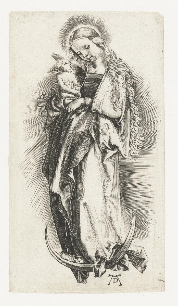 Maria met kind op de maansikkel by anonymous, print, 1497-1501