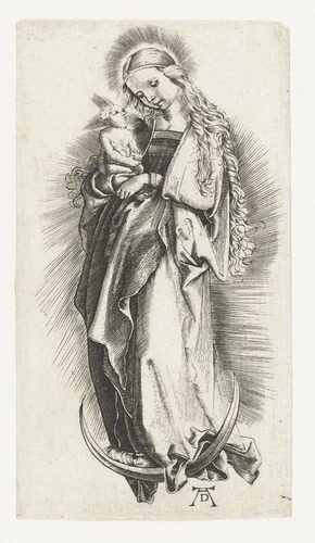 Maria met kind op de maansikkel by anonymous, print, 1497-1501