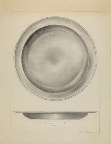 Pewter Deep Plate by Hester Duany, index of american design, 1937