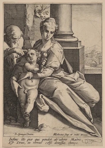 The Holy Family by Hendrick Goltzius; Bartholomaeus Spranger, print, 1585