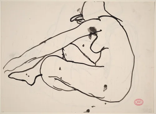Untitled [side view of seated female nude] [verso] by Richard Diebenkorn, drawing, 1955-1967