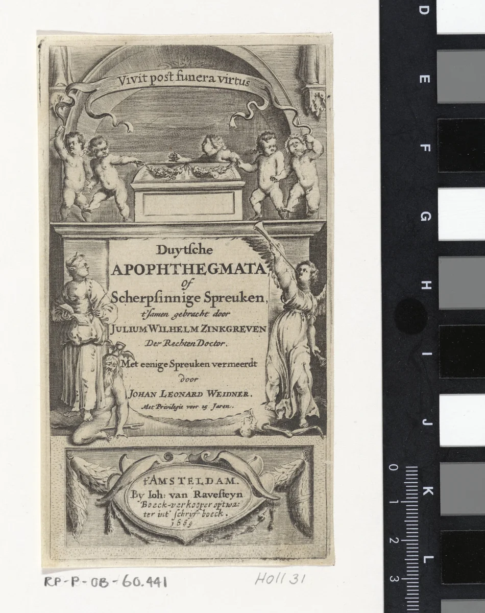 Allegorie op de eeuwige roem by Abraham Dircksz. Santvoort, print, 1669