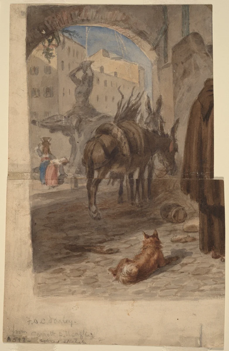 Bernini Fountain, Rome [recto] by Felix Darley, drawing, 1862-1872