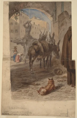 Bernini Fountain, Rome [recto] by Felix Darley, drawing, 1862-1872