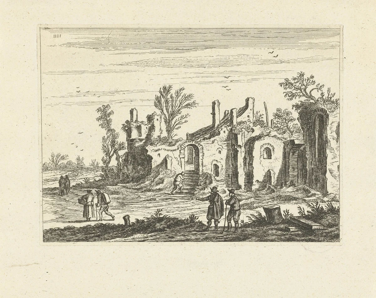 Landschap met ruïne by Johannes Gronsveld, print, 1679-1728