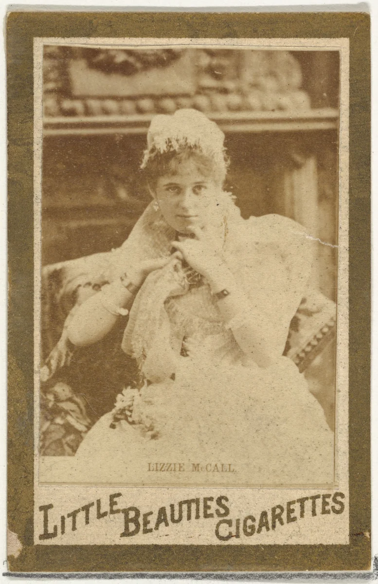 Lizzie McCall, from the Actresses and Celebrities series (N60, Type 1) promoting Little Beauties Cigarettes for Allen & Ginter brand tobacco products by Allen & Ginter, photograph, 1887