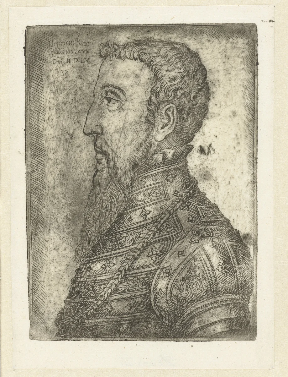 Portret van Hendrik II by Jan Cornelisz Vermeyen, print, 1555