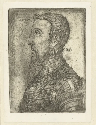 Portret van Hendrik II by Jan Cornelisz Vermeyen, print, 1555