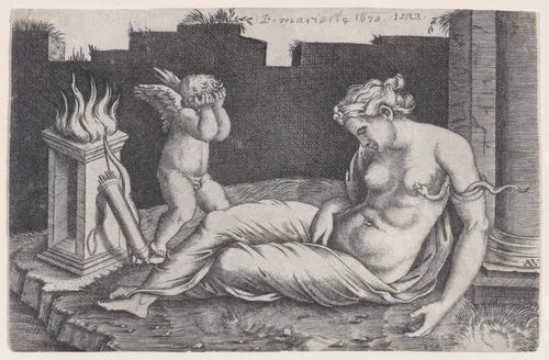 Cleopatra by Agostino Veneziano, print, 1523-1533