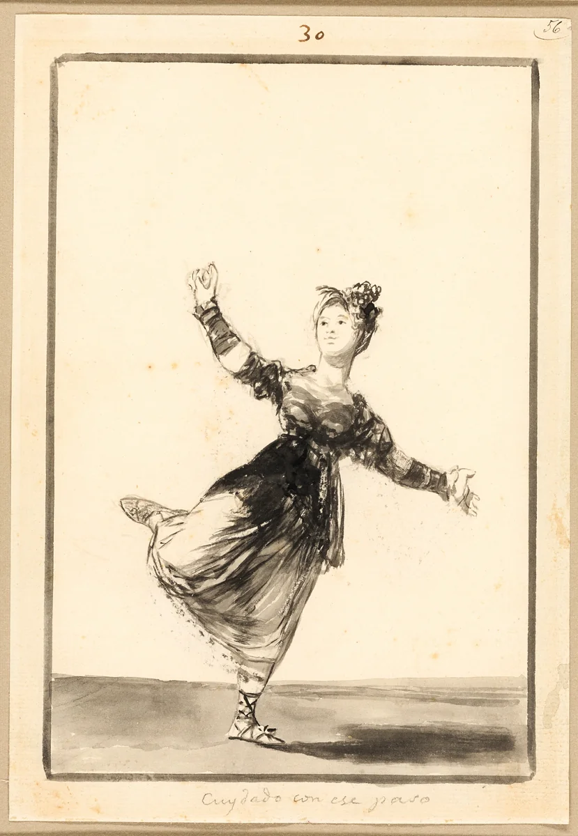 Be Careful with that Step! by Francisco José de Goya, drawing, 1816-1820