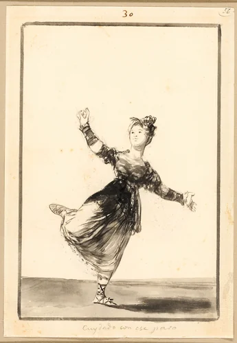 Be Careful with that Step! by Francisco José de Goya, drawing, 1816-1820