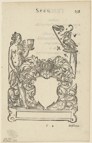 Emblem with Blank Heraldic Shield, folio 156 from the Anthologia Gnomonica by Jost Amman, print, 1579